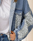 Plus Size Leopard Long Sleeve Denim Jacket - Little Miss Vanilla