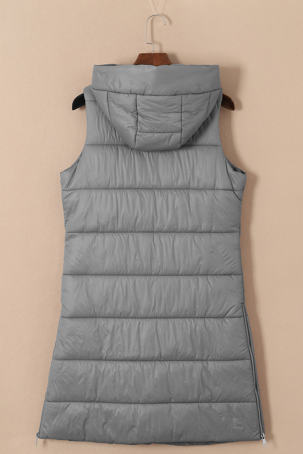 Dark Grey Hooded Long Quilted Vest Coat - Little Miss Vanilla