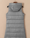 Dark Grey Hooded Long Quilted Vest Coat - Little Miss Vanilla