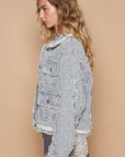 POL Star Textured Raw Hem Long Sleeve Denim Jacket - Little Miss Vanilla