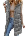 Dark Grey Hooded Long Quilted Vest Coat - Little Miss Vanilla