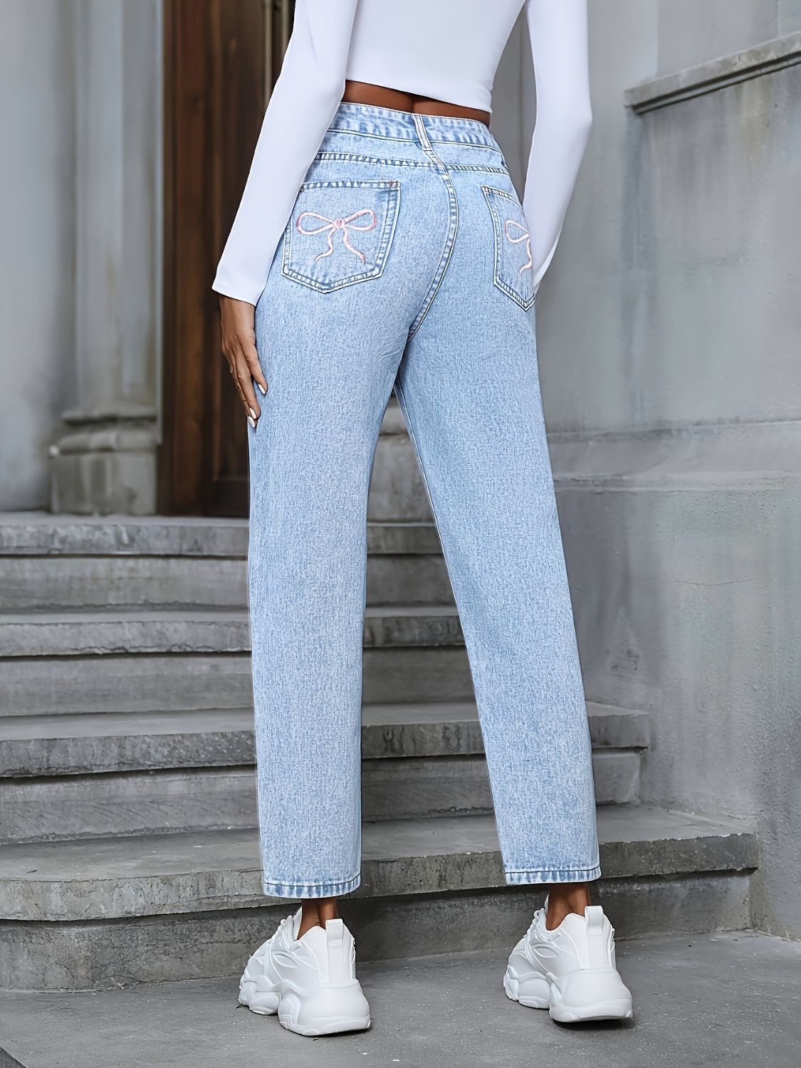 Distressed High Rise Jeans with Pockets - Little Miss Vanilla