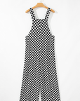 Black Checkered Print Pocketed Wide Leg Jumpsuit