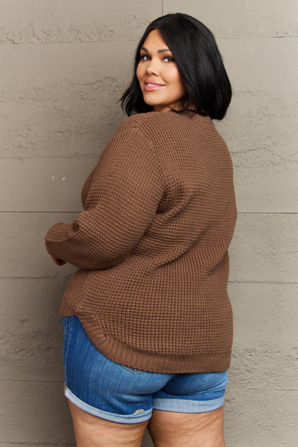 Zenana Breezy Days Plus Size High Low Waffle Knit Sweater - Little Miss Vanilla