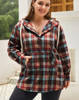 Plus Size Drawstring Plaid Quarter Button Hoodie - Little Miss Vanilla