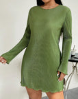 Honey Plus Size Lettuce Hem Round Neck Long Sleeve Dress - Little Miss Vanilla