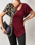 Ruched Leopard Flutter Sleeve T-Shirt - Little Miss Vanilla