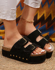 Black Suede Buckle Decor Footbed Sandal Slippers - Little Miss Vanilla