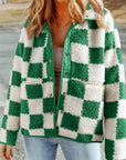 Lapis Checked Snap Button Sherpa Jacket - Little Miss Vanilla