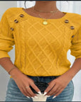 Square Neck Knitted Sweater With Button Design Winter Warm Long Sleeve Tops Women's Clothing