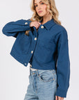 bytos Button Down Cropped Denim Jacket with Patch Pockets - Little Miss Vanilla