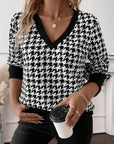 Houndstooth V-Neck Long Sleeve T-Shirt - Little Miss Vanilla