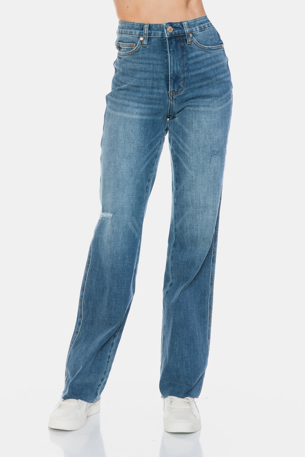 Judy Blue Full Size Tummy Control Cut Raw Hem Straight Jeans - Little Miss Vanilla