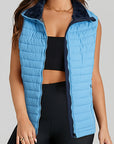 Sky Blue Plush Collared Quilted Zipped Puffer Vest - Little Miss Vanilla