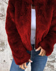 Fashion Stand Collar Plush Jacket Winter Casual Turtleneck Zipper Coat Fleece Tops Women's Clothing