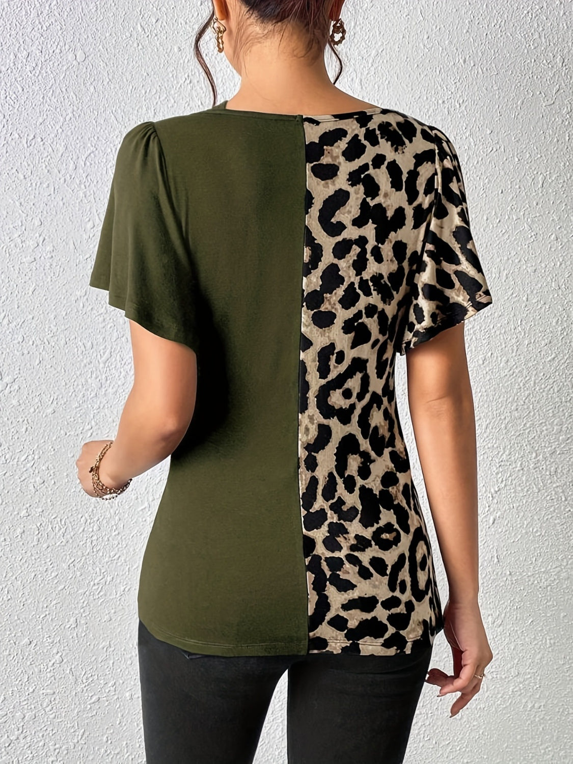 Ruched Leopard Flutter Sleeve T-Shirt - Little Miss Vanilla