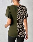 Ruched Leopard Flutter Sleeve T-Shirt - Little Miss Vanilla