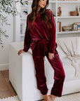 Fiery Red Solid Velvet Two Piece Lounge Set - Little Miss Vanilla