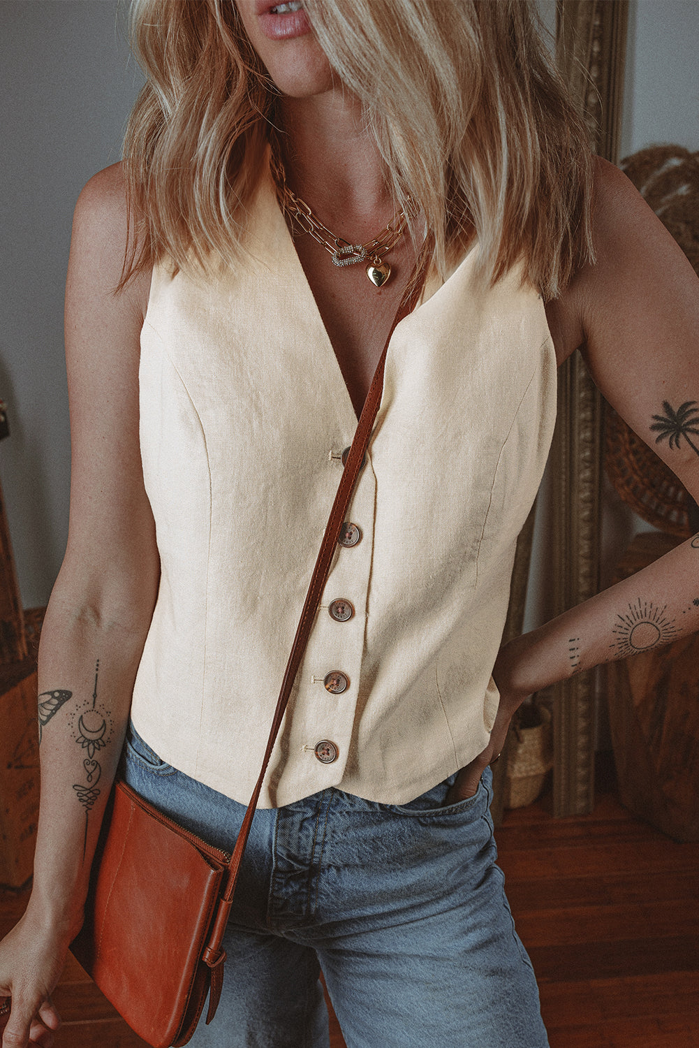 White Slim Fit Buttoned V Neck Vest - Little Miss Vanilla