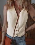 White Slim Fit Buttoned V Neck Vest - Little Miss Vanilla