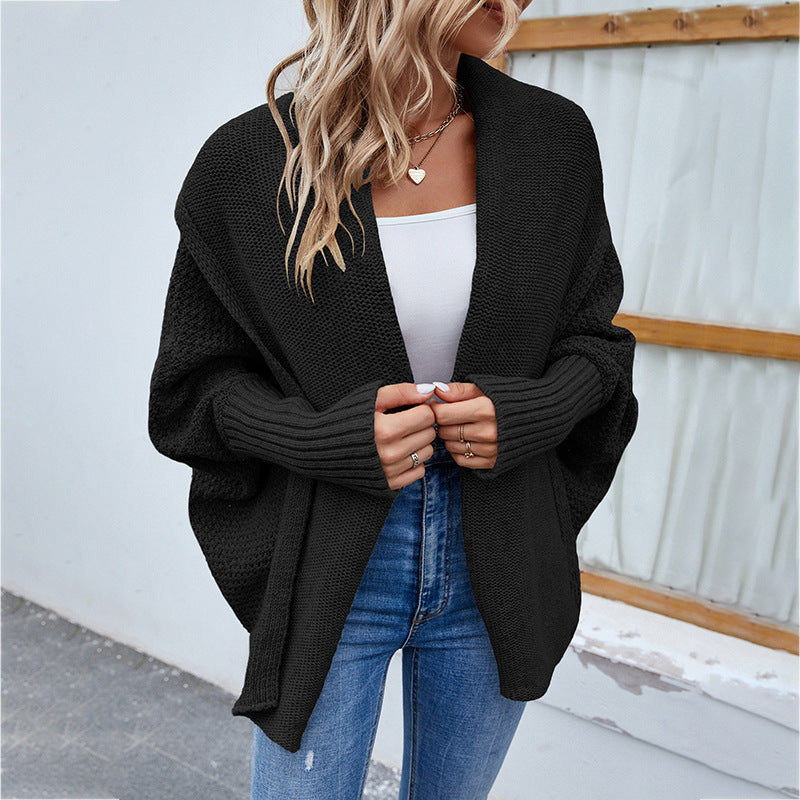 New Loose Knitted Sweater Solid Color Bat Sleeve Large Lapel Cardigan Autumn And Winter Fashion Jacket For Women Clothing - Little Miss Vanilla