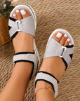 Summer Mesh Cross-strap Sandals With Velcro-design Thick Sole Flats Beach Shoes Women