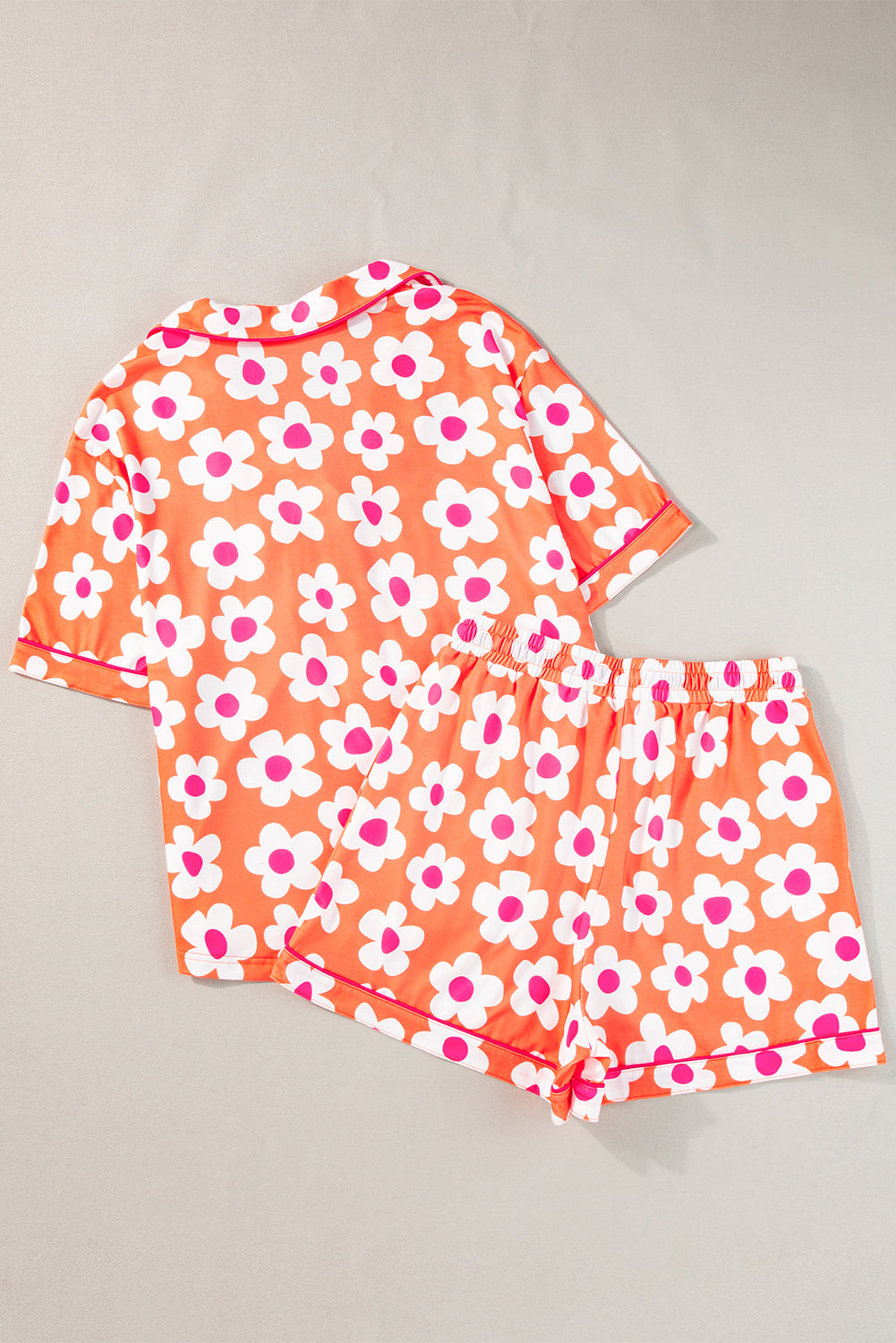 Orange Flower Print Short Sleeve Shirt Pajamas Set - Little Miss Vanilla