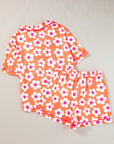 Orange Flower Print Short Sleeve Shirt Pajamas Set - Little Miss Vanilla