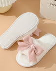 White Bow Knot Decor Open Toe Plush Slippers