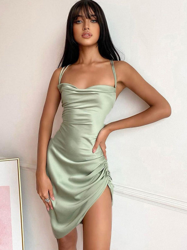 Sexy Tube Top Back Hollow High Waist Strap Temperament Sling Slit Dress