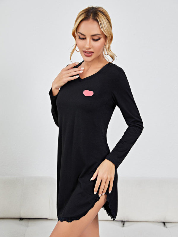 Homewear Heart Print Sexy One-Piece Pajama Dress