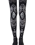 Zohara "The Long And Winding Road" Black Print Tights