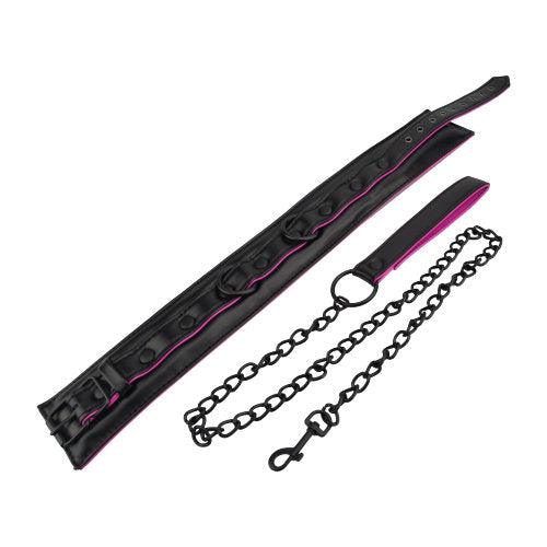 Bound to Please Pink & Black Bondage Collar & Leash - Sydney Rose Lingerie 