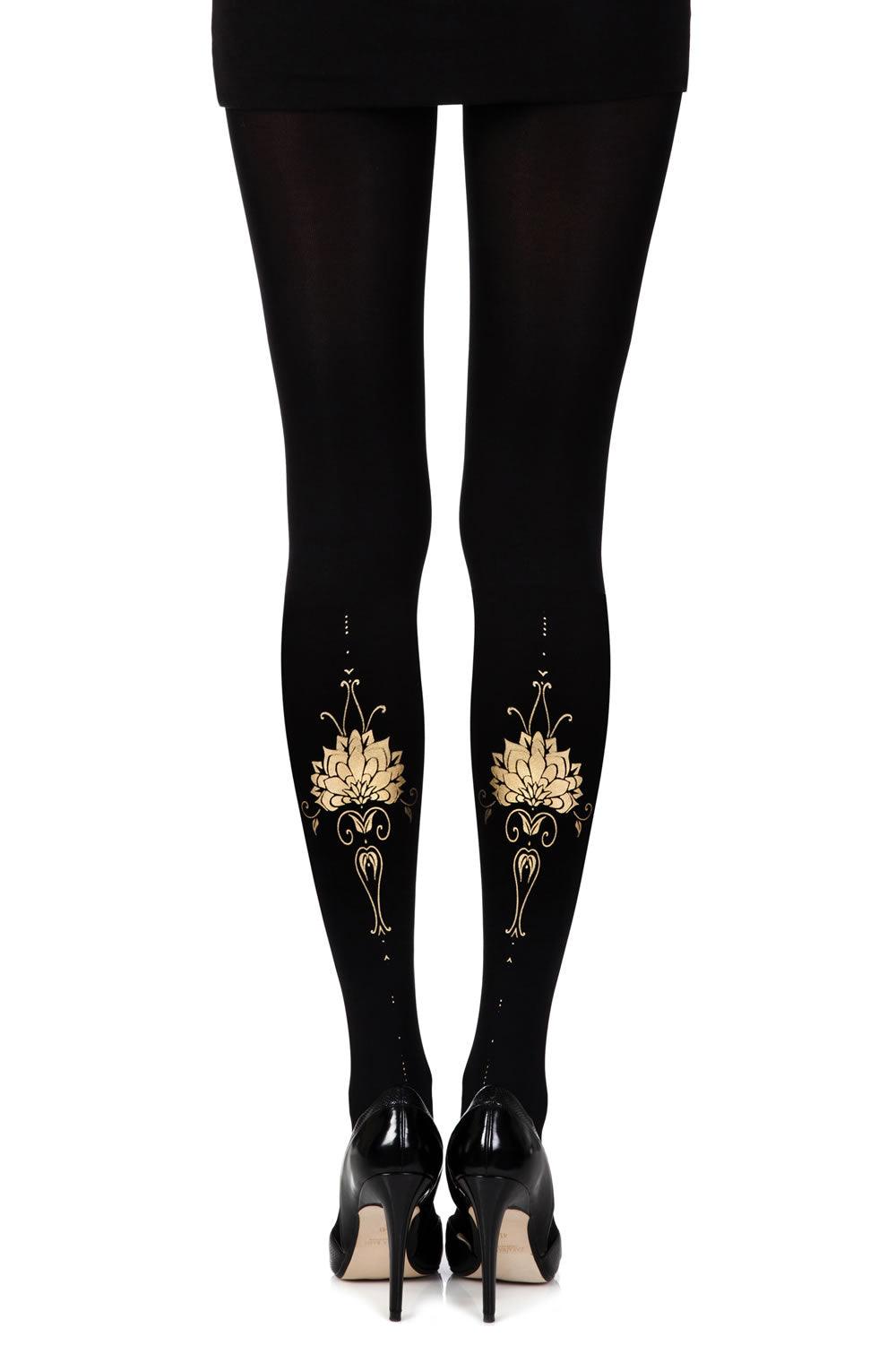 Zohara "Egyptian Goddess" Black Print Tights - Sydney Rose Lingerie 