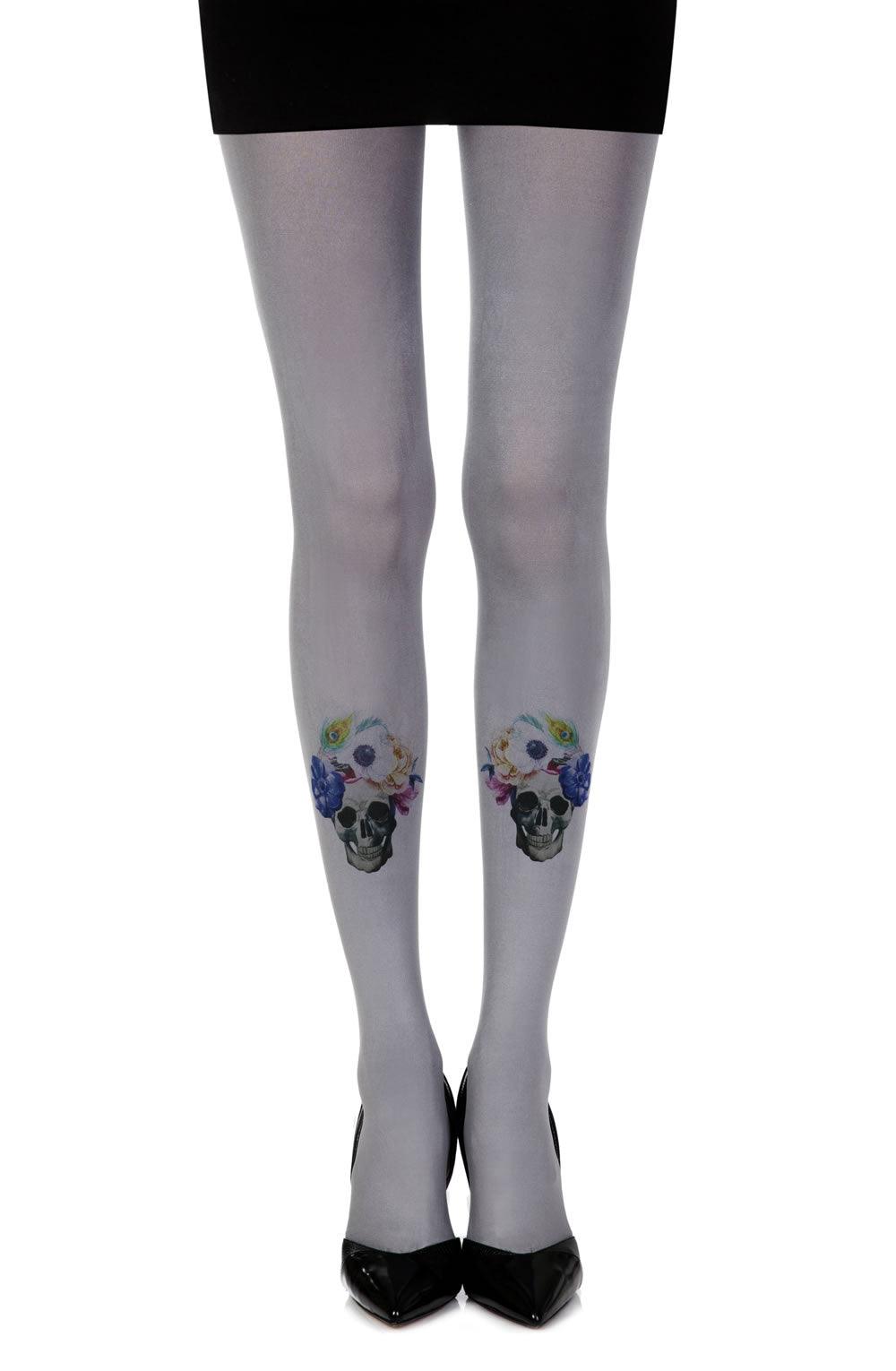 Zohara "Guns And Roses" Grey Print Tights - Sydney Rose Lingerie 